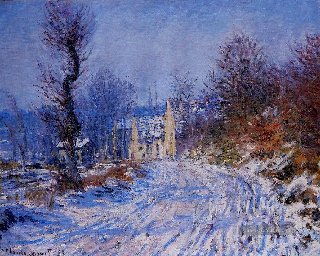 Straße nach Giverny im Winter Claude Monet Szenerie Ölgemälde